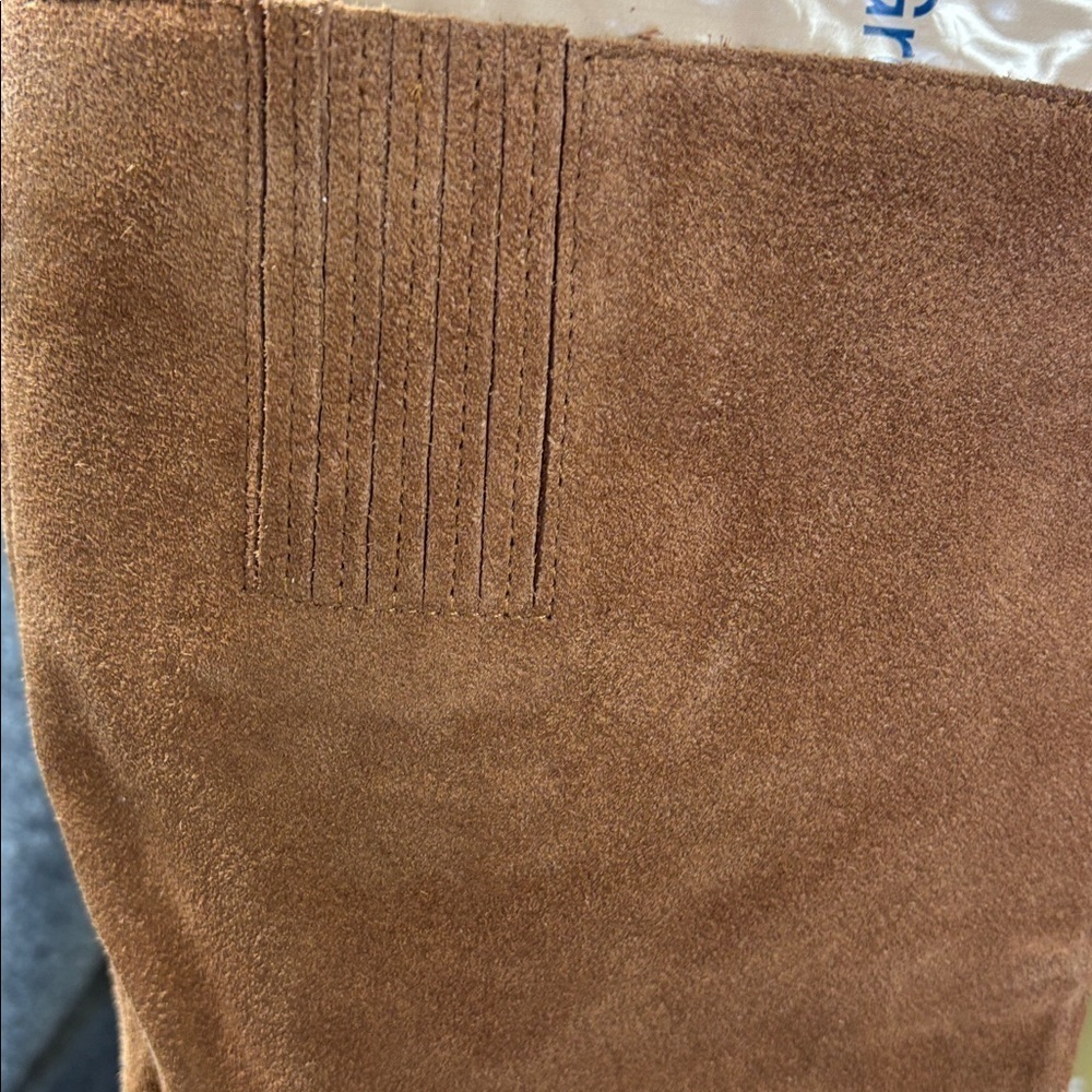 Michael Kors Leigh suede luggage colored Knee-High  heel Boots 5.5 - Picture 4 of 12